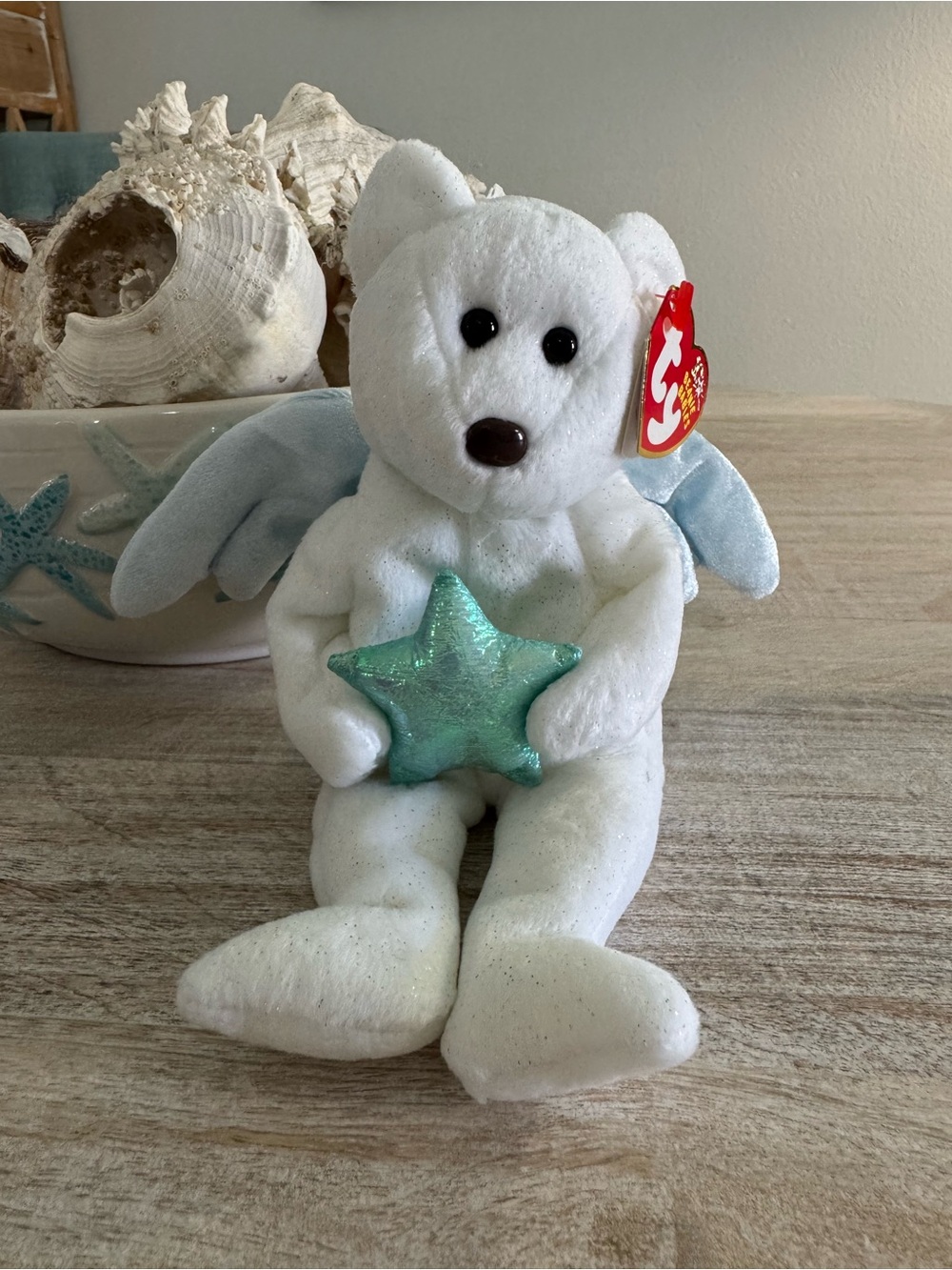 TY Beanie Baby “Star” White Angel Bear with Blue Star Plush
